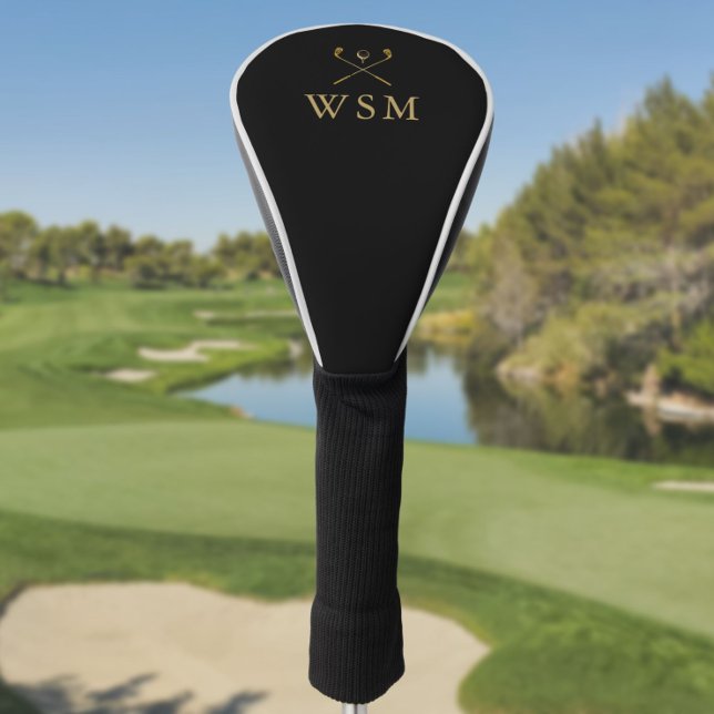 Personalized Monogram Golf Clubs Black And Gold Golf Head Cover (Personalized Monogram Golf Clubs Black And Gold Golf Head Cover)