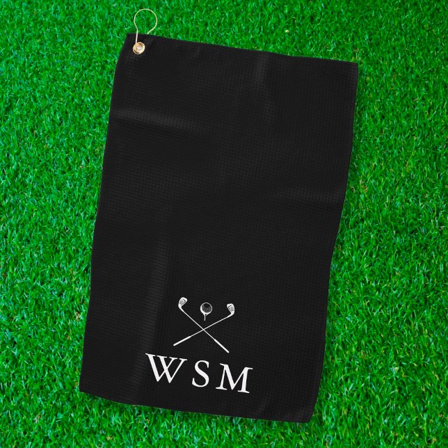 Personalized Monogram Golf Clubs Black And White Golf Towel (Creator Uploaded)