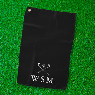 Personalized Monogram Golf Clubs Black And White Towel