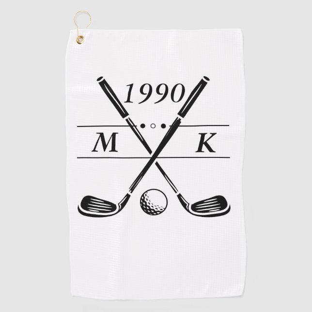 Personalized Monogram Golf Clubs Golf Towel (Front)