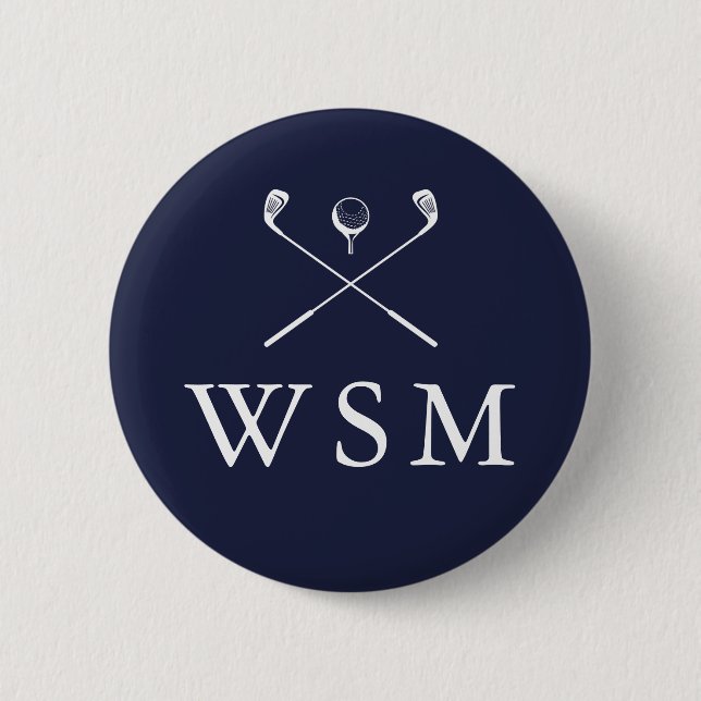 Personalized Monogram Golf Clubs Navy Blue 2 Inch Round Button (Front)