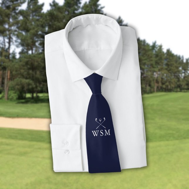 Personalized Monogram Golf Clubs Navy Blue Golf Tie (Personalized Monogram Golf Clubs Navy Blue Golf Neck Tie)