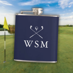 Personalized Monogram Golf Clubs Navy Blue Hip Flask