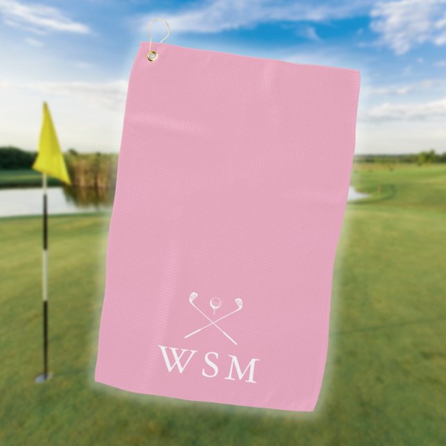 Personalized Monogram Golf Clubs Pink Towel (Personalized Monogram Golf Clubs Pink Golf Towel)