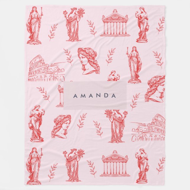 Personalized Monogram Greek Ancient Statue Gifts Fleece Blanket (Front)