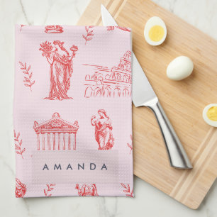 Personalized Monogram Greek Ancient Statue Gifts Kitchen Towel