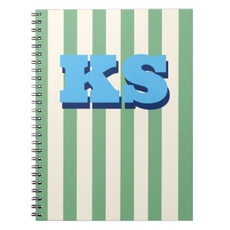 Personalized Monogram Green Stripe Custom Initials Notebook