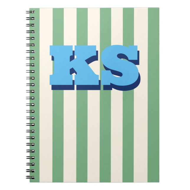 Personalized Monogram Green Stripe Custom Initials Notebook (Front)