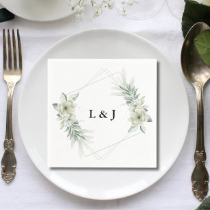 Personalized Monogram Greenery Initials Wedding Napkin