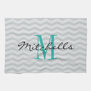 Personalized monogram grey chevron kitchen towels