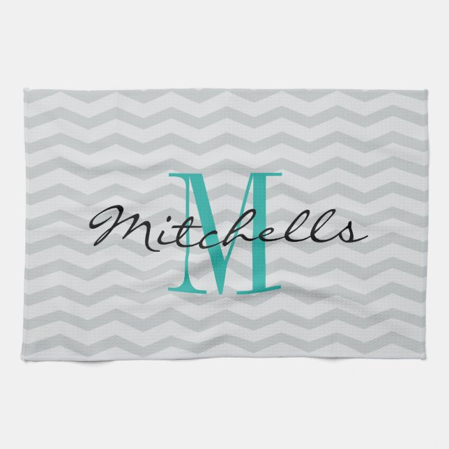 Personalized monogram grey chevron kitchen towels (Horizontal)