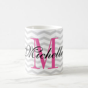 Personalized monogram grey chevron pattern mug