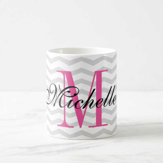 Personalized monogram grey chevron pattern mug (Center)