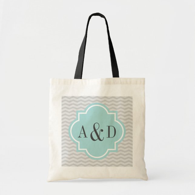 Personalized monogram grey chevron stripe tote bag (Front)