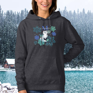 Personalized Monogram Grey Fox blue snowflakes Hoodie