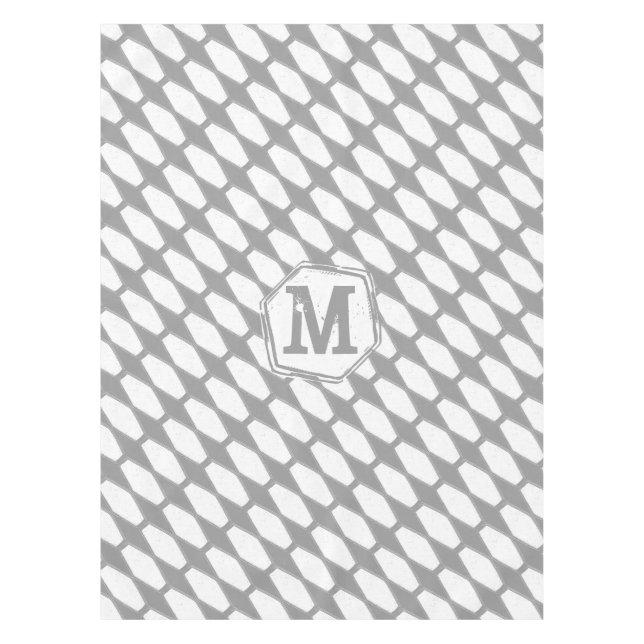 Personalized Monogram Grey Geometric Pattern Tablecloth (Front)