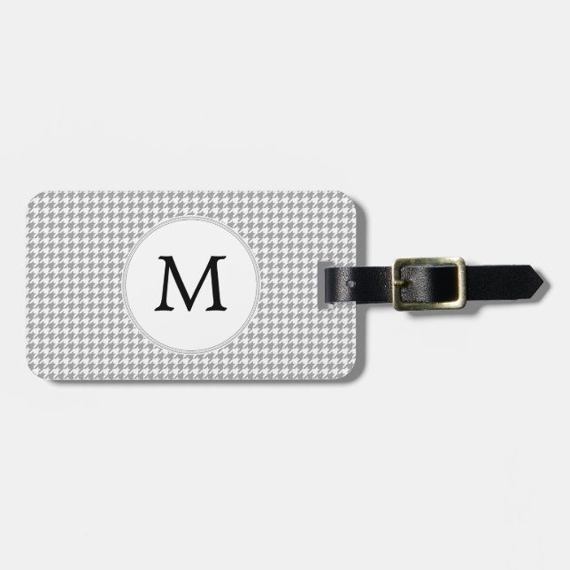 Personalized Monogram Grey Houndstooth Pattern Luggage Tag (Front Horizontal)