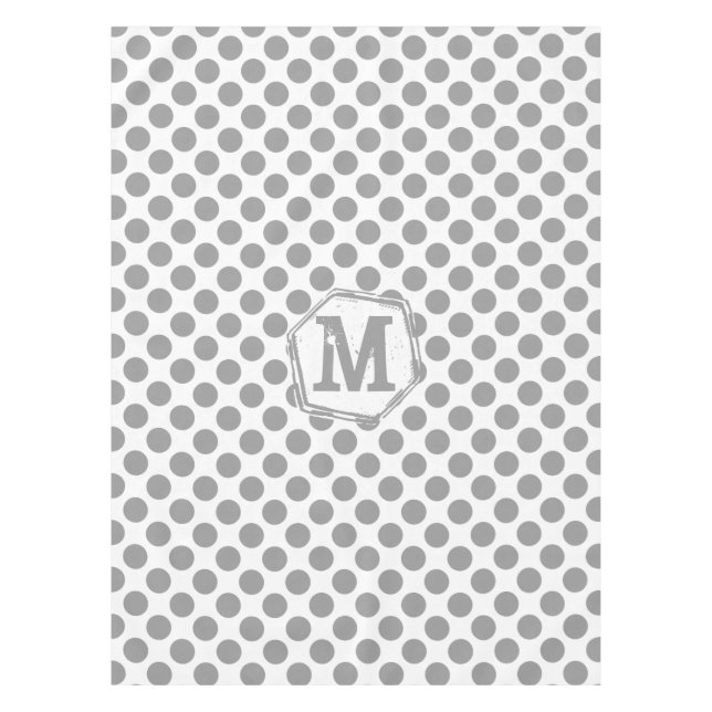 Personalized Monogram Grey Polka Dot Pattern Tablecloth (Front)