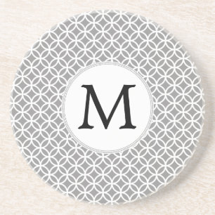 Personalized Monogram Grey rings pattern Coaster