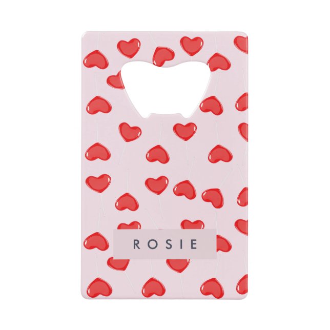 Personalized Monogram Heart Lolipop Valentines Credit Card Bottle Opener (Front)