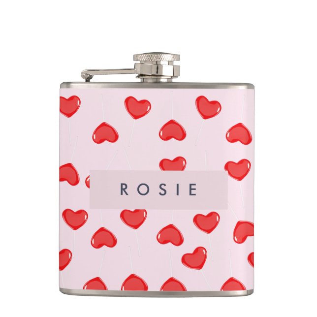Personalized Monogram Heart Lolipop Valentines Hip Flask (Front)