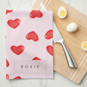 Personalized Monogram Heart Lolipop Valentines Kitchen Towel