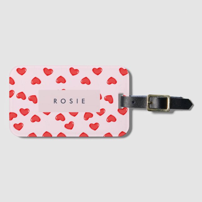 Personalized Monogram Heart Lolipop Valentines Luggage Tag (Front Horizontal)