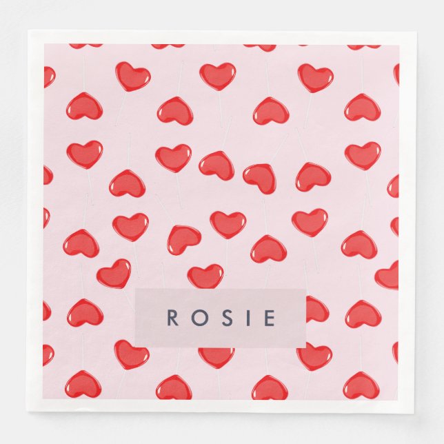 Personalized Monogram Heart Lolipop Valentines Napkin (Front)