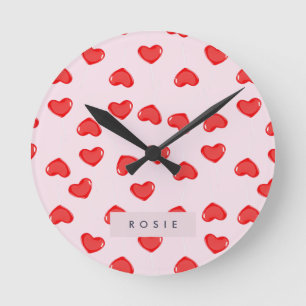 Personalized Monogram Heart Lolipop Valentines Round Clock