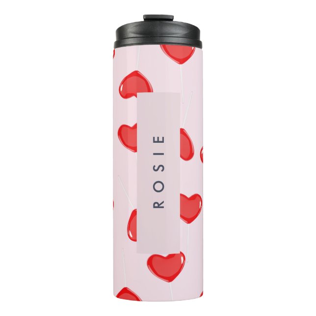 Personalized Monogram Heart Lolipop Valentines Thermal Tumbler (Front)