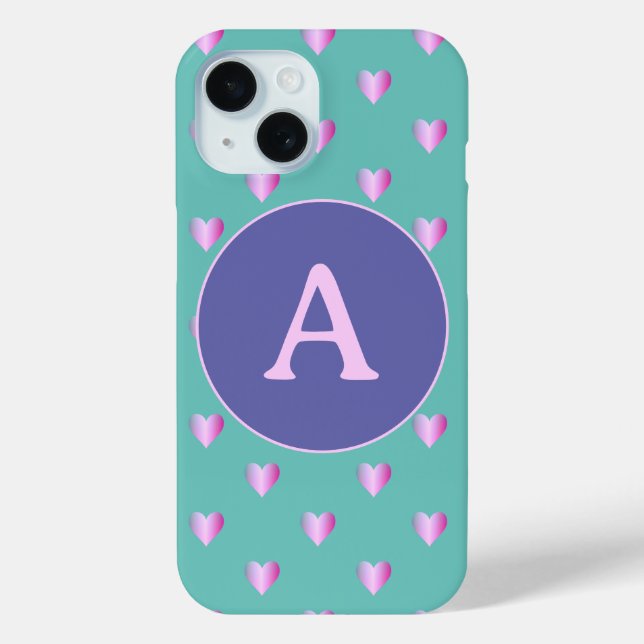 Personalized Monogram Heart Pattern Lilac Teal Case-Mate iPhone Case (Back)