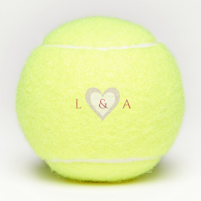 Personalized Monogram Heart Two Initials  Tennis Balls (Front)