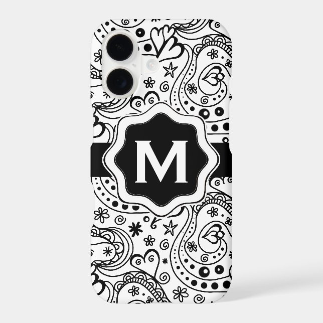Personalized Monogram Hearts Love Doodle Pattern (Back)