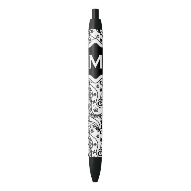 Personalized Monogram Hearts Love Doodle Pattern Black Ink Pen (Front Vertical)