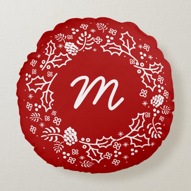 Personalized Monogram Holiday Wreath Pillow (Front)