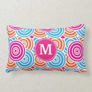 Personalized Monogram Hot Pink Teal Circles Lumbar Pillow