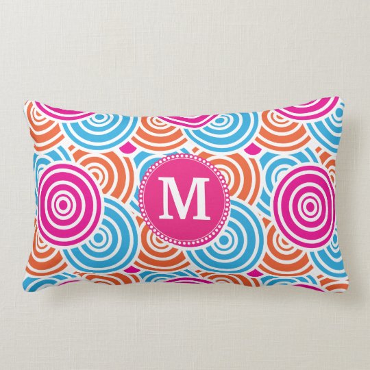 Personalized Monogram Hot Pink Teal Circles Lumbar Pillow