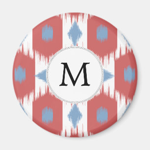 personalized monogram Ikat red and blue Magnet