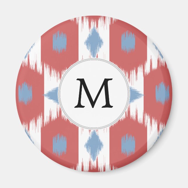 personalized monogram Ikat red and blue Magnet (Front)