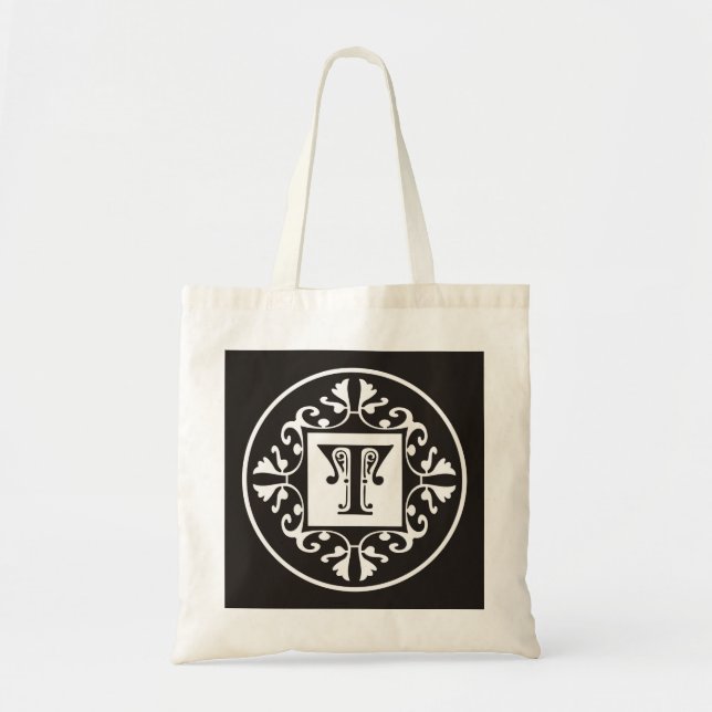 Personalized Monogram In Black and White~Initial T Tote Bag (Front)