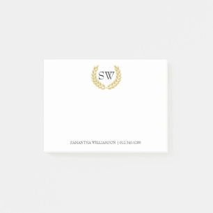 Personalized Monogram in Gold Wreath Professional Post-it Notes
