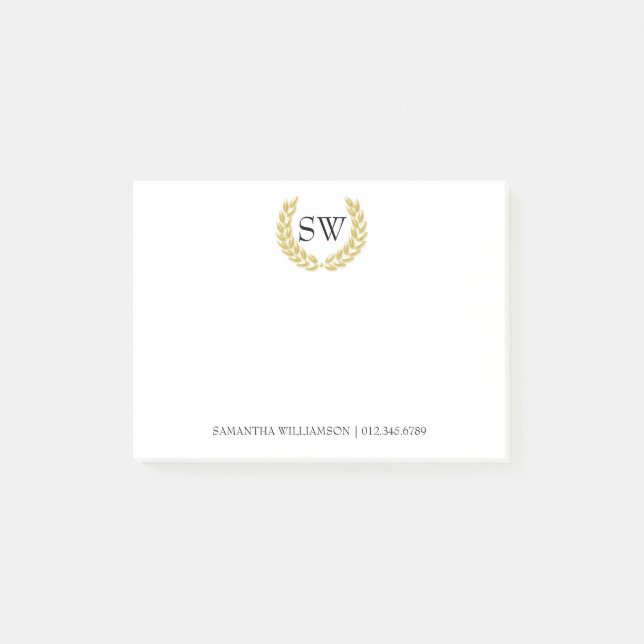 Personalized Monogram in Gold Wreath Professional Post-it Notes (Front)