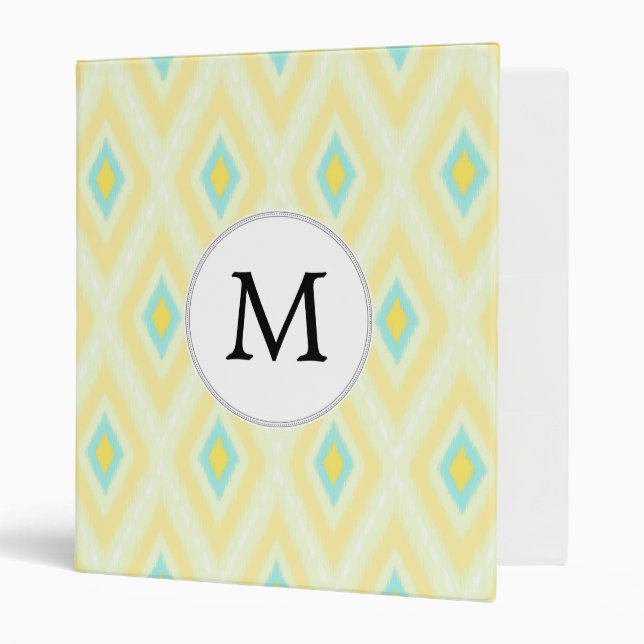 personalized monogram in Ikat yellow and aqua Binder (Front/Inside)