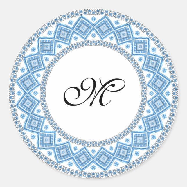 Personalized Monogram Initial Cross-stitch pattern Classic Round Sticker (Front)