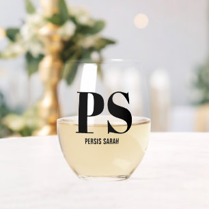 Personalized Monogram Initial Custom Name Stemless Wine Glass