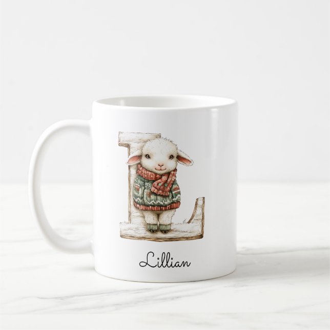 Personalized Monogram Initial L Christmas Lamb Coffee Mug (Left)