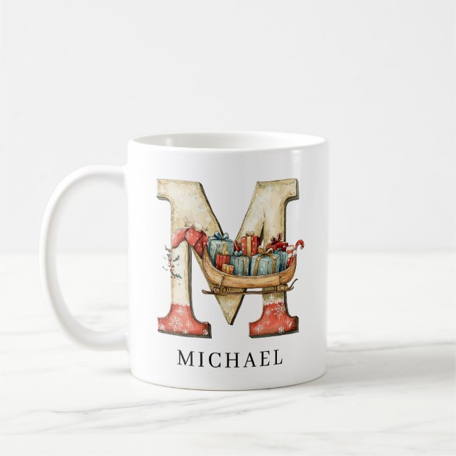 Personalized Monogram Initial M Christmas Holiday Coffee Mug (Left)