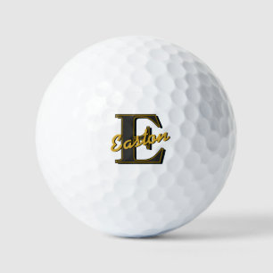 Personalized Monogram Initial Name Black and Gold Golf Balls