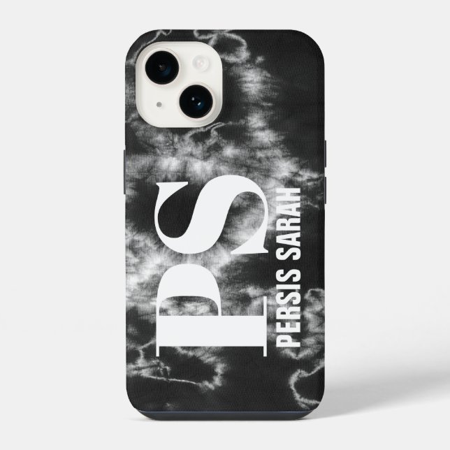 Personalized Monogram Initial Name Black Tie Dye iPhone Case (Back)