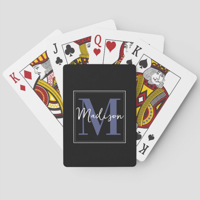 Personalized Monogram Initial & Name | Blue Black  Playing Cards (Back)